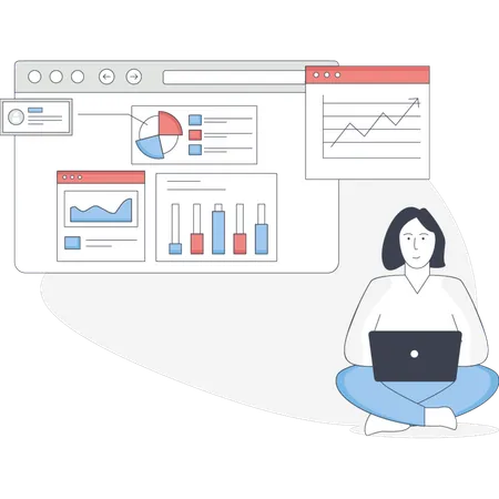Girl making SEO presentation report  Illustration