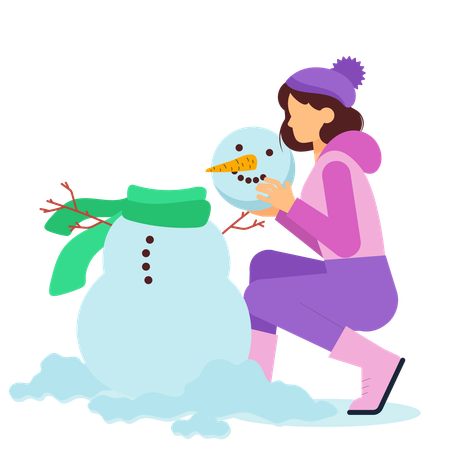 Girl making snowman  イラスト