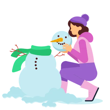 Girl making snowman  イラスト
