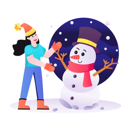 Girl making snowman Illustration