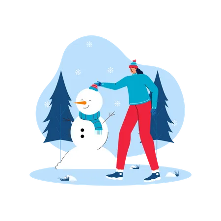 Girl making snowman Illustration