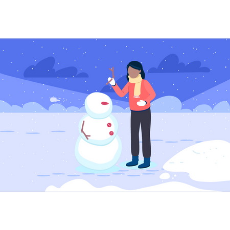 Girl making snowman  Illustration