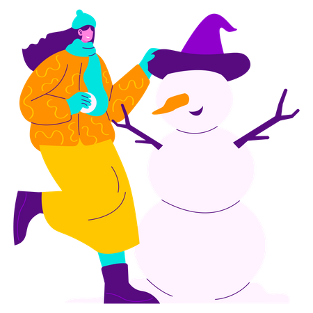Girl making Snowman  Illustration