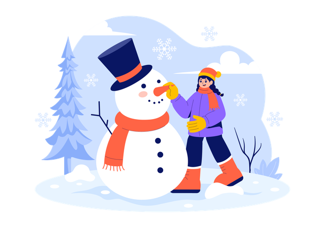 Girl making snowman  Illustration