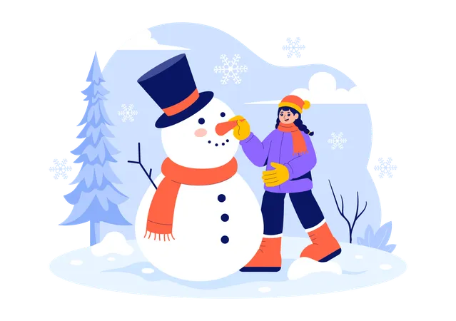 Girl making snowman  Illustration