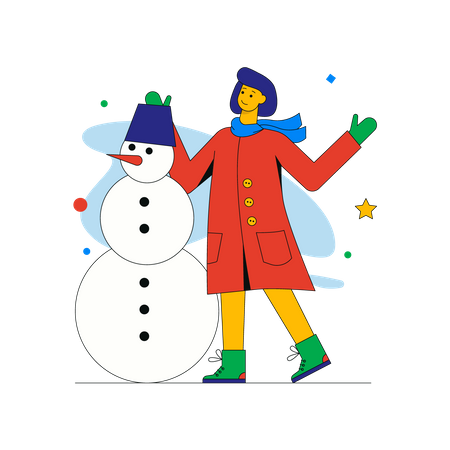 Girl making snowman  Illustration