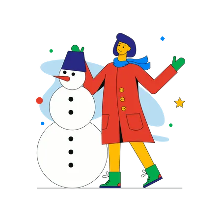 Girl making snowman  Illustration