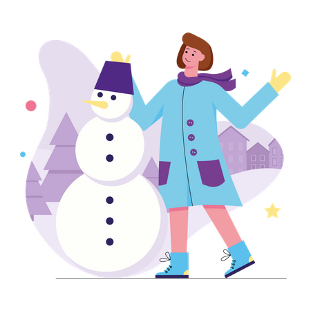 Girl making snowman  Illustration