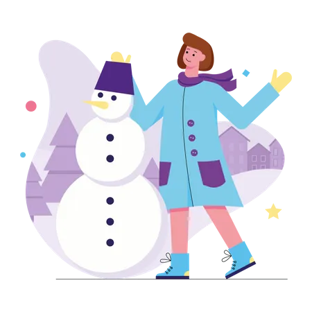 Girl making snowman  Illustration