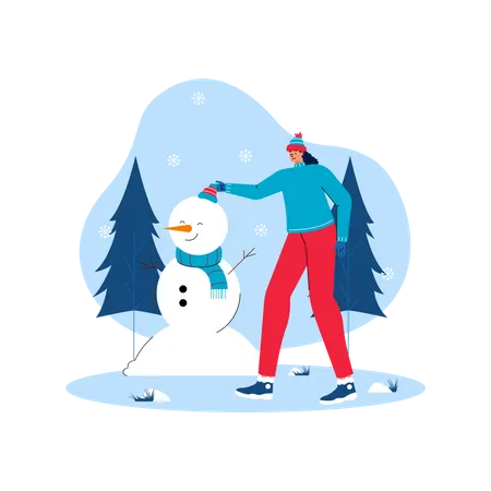 Girl making snowman  Illustration