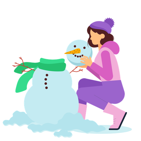 Girl making snowman  Illustration