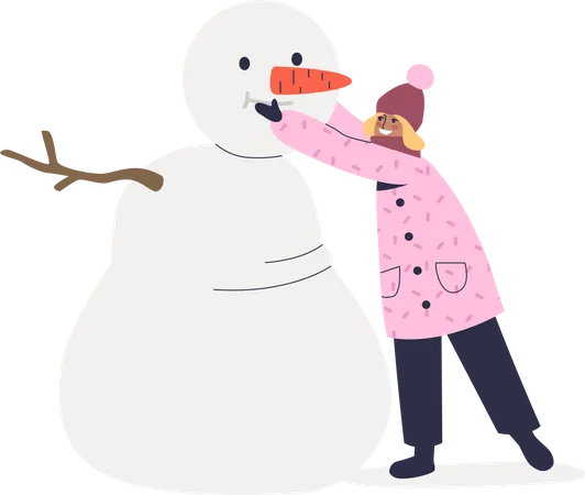 Girl making snowman  Illustration