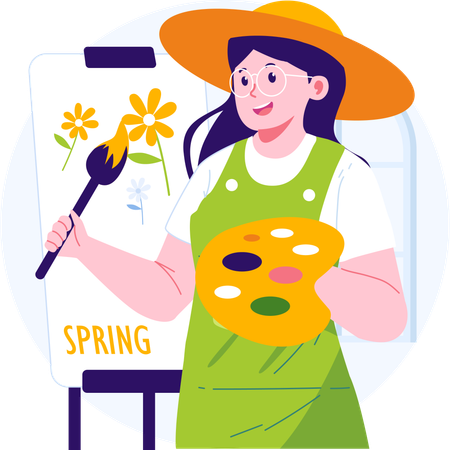 Girl making spring painting  Illustration