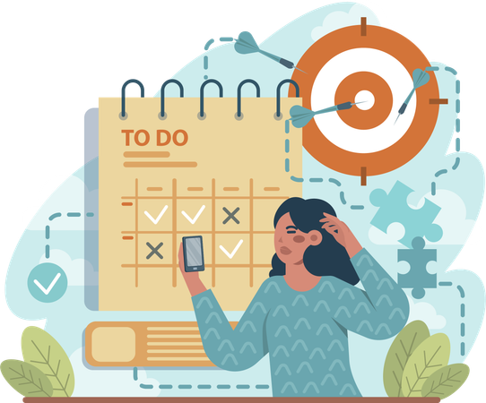 Girl making to do list with goal  Illustration
