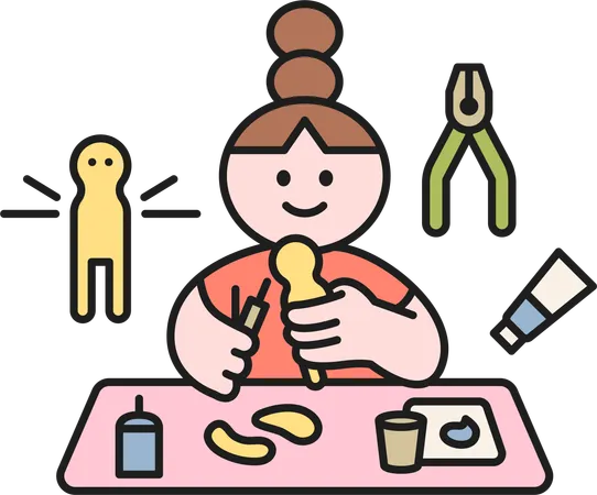 Girl making toy  Illustration