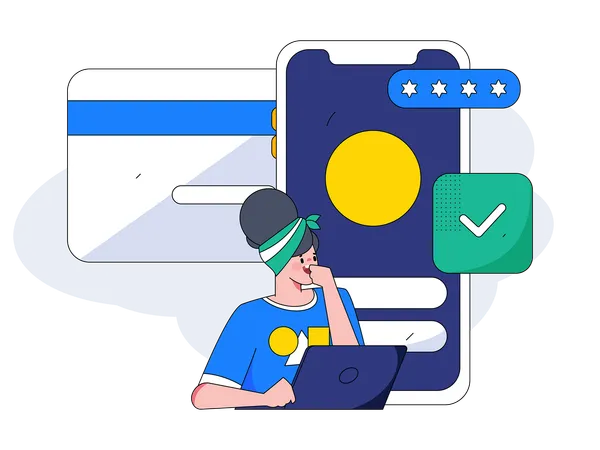 Fille effectuant une transaction en ligne sécurisée  Illustration