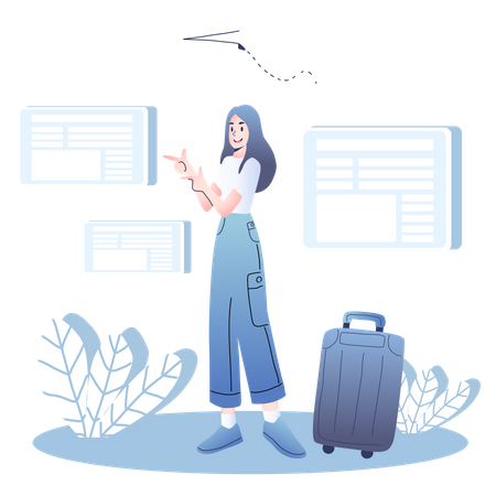 Girl making travel plan  Illustration