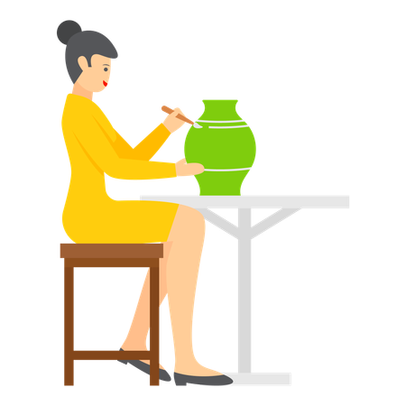 Girl Making Vase with her painting skills  Illustration
