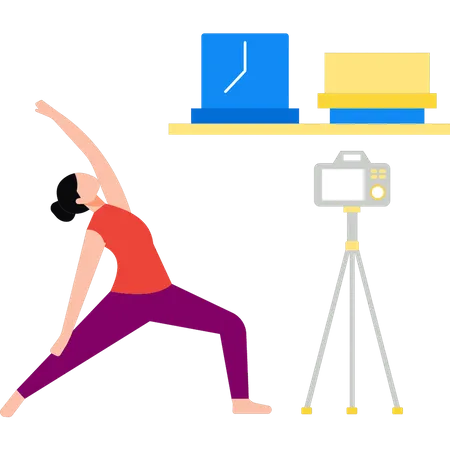 Girl making video while exercising  Illustration