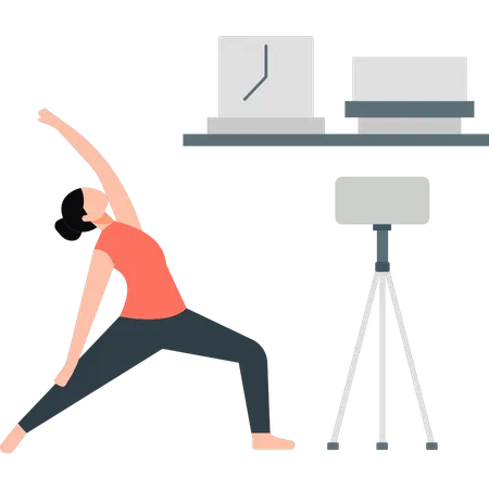 Girl making video while exercising  Illustration