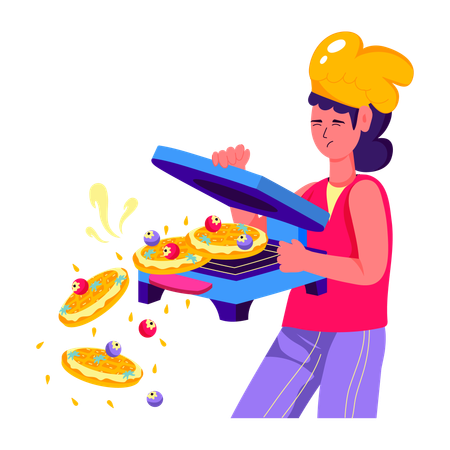 Girl making waffles  Illustration