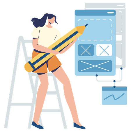 Girl making website wireframe  Illustration