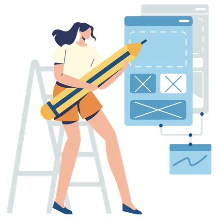 Girl making website wireframe  Illustration