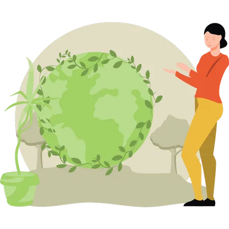 The Girl Is Making The World Green Illustration