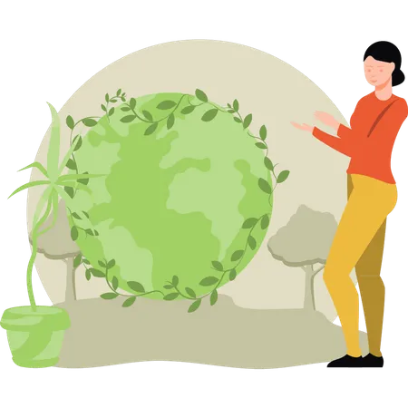 Girl making world green  Illustration