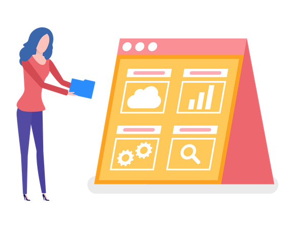 Girl manage analysis data  Illustration