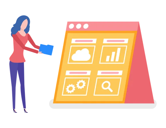 Girl manage analysis data  Illustration