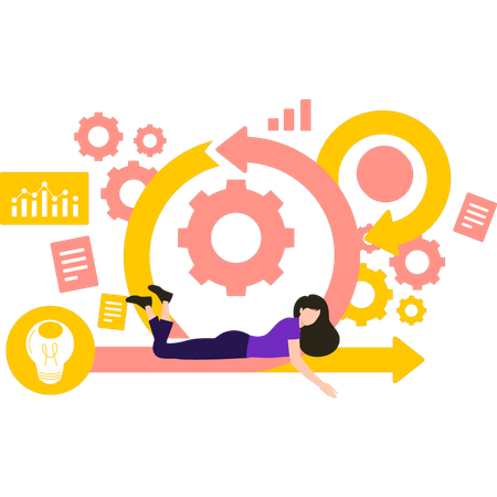 Girl manages agiles settings and graphs  Illustration