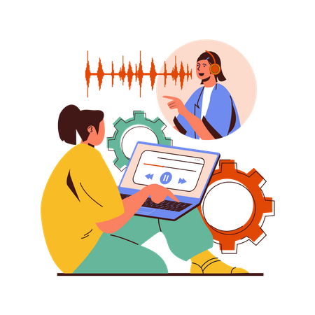Girl managing audio podcasting stream  Illustration