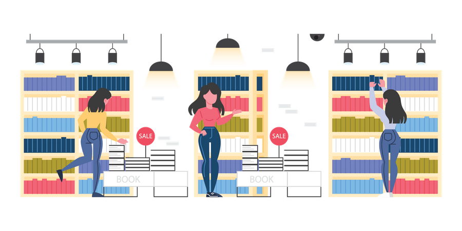 Girl managing books  Illustration