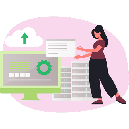 Girl managing cloud server document  Illustration