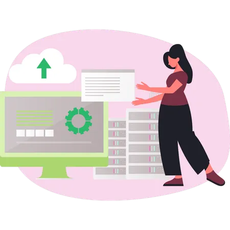 Girl managing cloud server document  Illustration