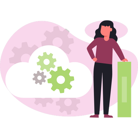 Girl managing cloud server  Illustration