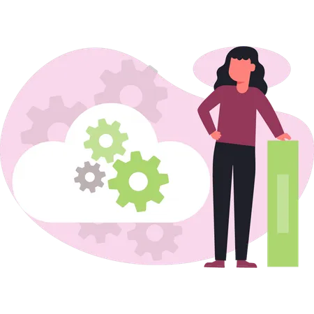 Girl managing cloud server  Illustration