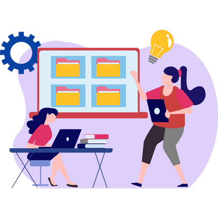 Girl managing file folders  Illustration