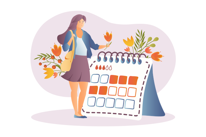 Girl managing menstrual cycle  Illustration