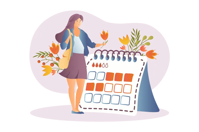 Girl managing menstrual cycle  Illustration