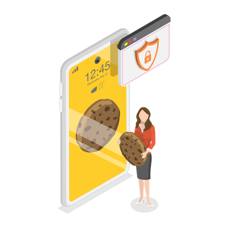 Girl managing online web cookie  Illustration