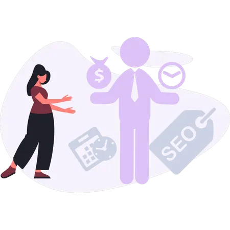 Girl  mange SEO management  Illustration