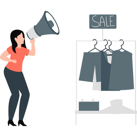 Girl marketing clothes for sale  Illustration