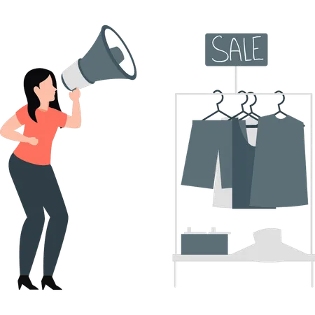 Girl marketing clothes for sale  Illustration