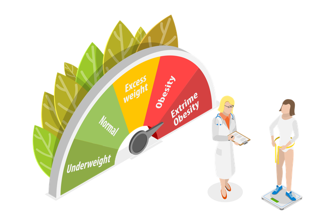 Girl measuring Body mass index control  Illustration