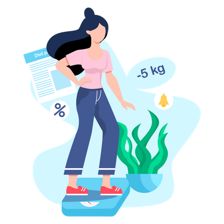 Girl measuring her weight  Illustration