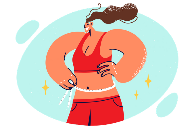 Girl measuring waist  イラスト