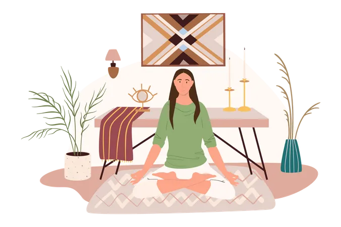 Girl Meditating In Lotus Position  Illustration