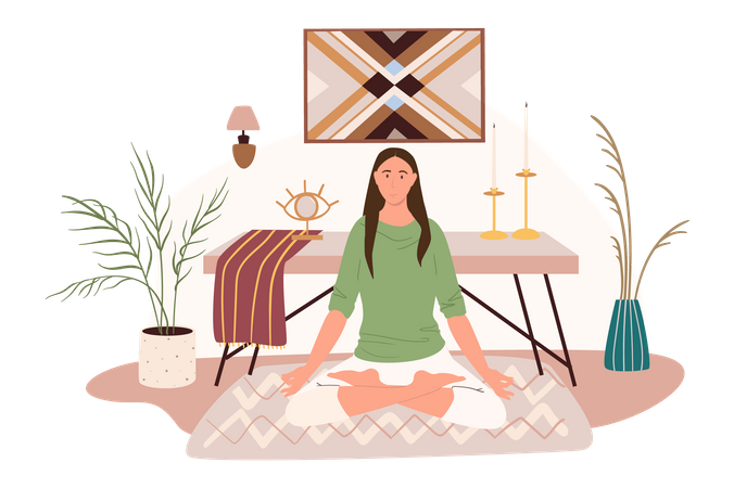 Girl Meditating In Lotus Position  イラスト